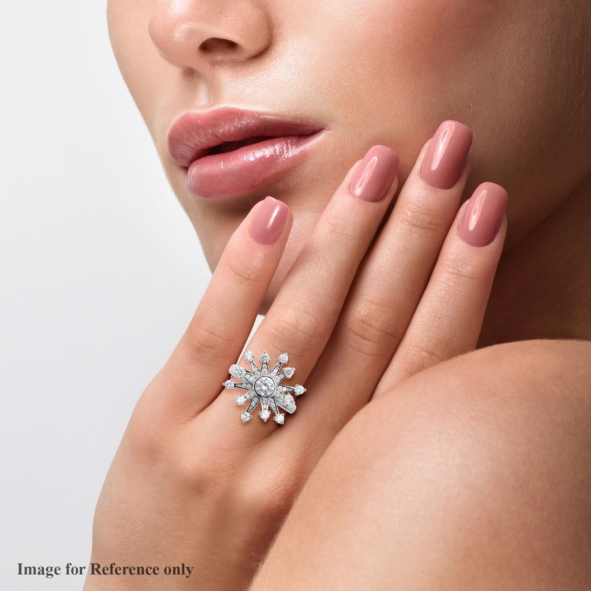 Simulated Diamond Snowflake Spinner Ring in Rhodium Over Sterling Silver (Adjustable Size 6-8) 1.60 ctw image number 2