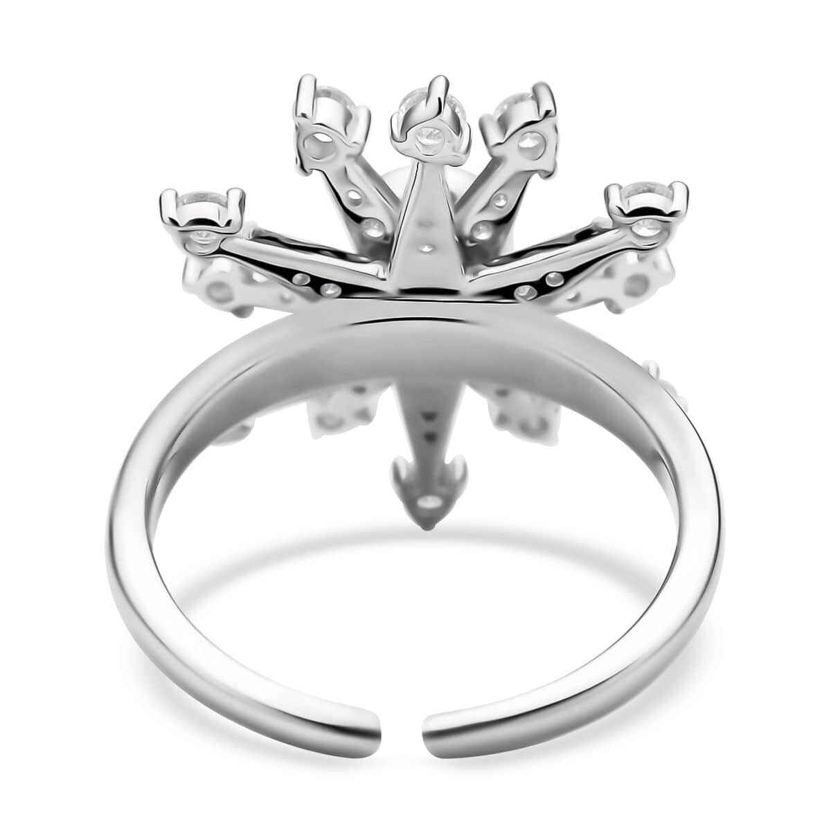 Simulated Diamond Snowflake Spinner Ring in Rhodium Over Sterling Silver (Adjustable Size 6-8) 1.60 ctw image number 4