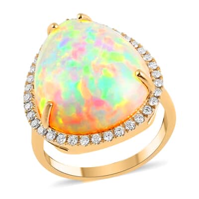 One of a kind Certified Iliana 18K Yellow Gold AAA Ethiopian Welo Opal and G-H SI Diamond Ring (Size 7.0) 4.25 Grams 12.00 ctw