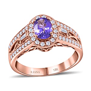 Certified & Appraised Iliana 18K Rose Gold AAA Madagascar Purple Sapphire, Diamond (G-H, SI) (0.37 cts) Halo Ring (Size 7.0) (5.50 g) 1.40 ctw