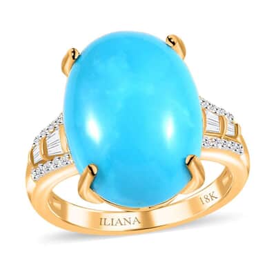 Iliana 18K Yellow Gold AAA Sleeping Beauty Turquoise and G-H I1 Diamond Ring (Size 8.0) 4.75 Grams 10.40 ctw