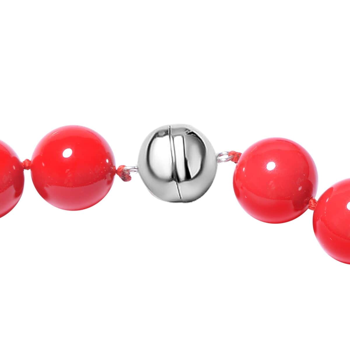 Pigeon Blood Red Color Shell Pearl 15-17mm Necklace 20 Inches in Rhodium Over Sterling Silver image number 2