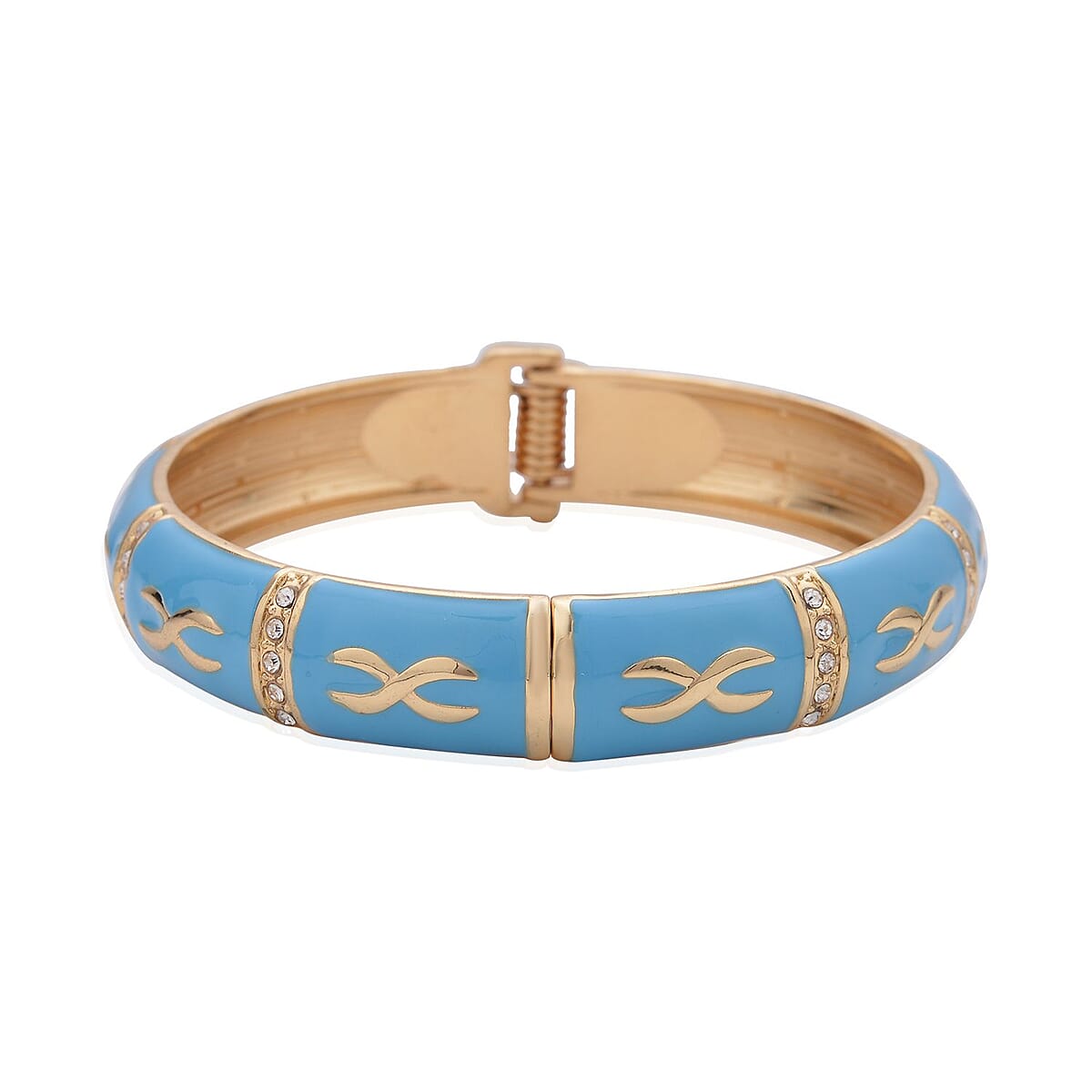Buy White Austrian Crystal, Turquoise Blue Color Enameled Bangle
