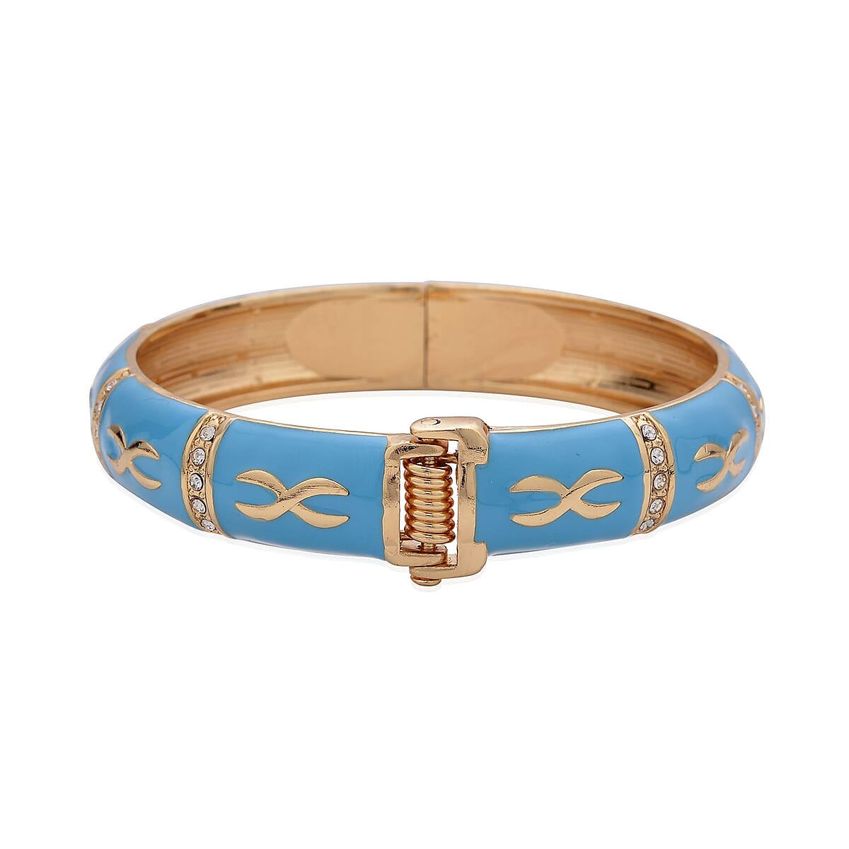 Buy White Austrian Crystal, Turquoise Blue Color Enameled Bangle