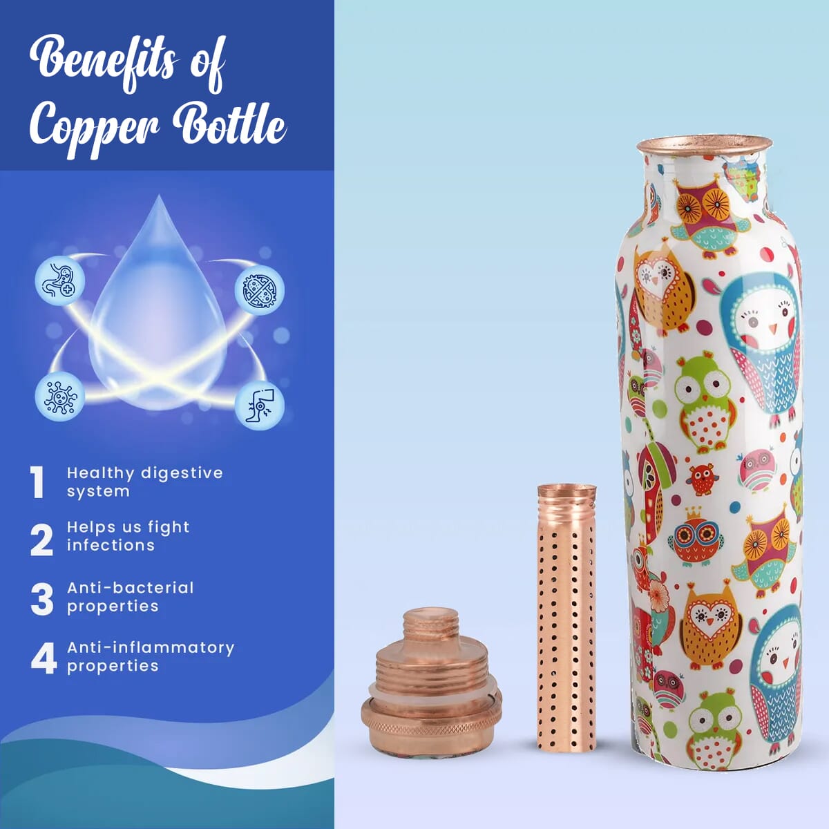 Buy Printed Copper bottle with shungite infuser (280grm) with 950ml ...