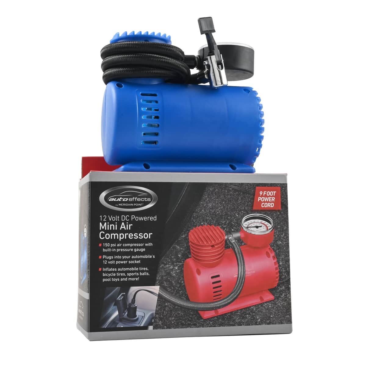 Barcelona Verantwoordelijk persoon kin Buy AUTO EFFECTS Blue Portable Mini Air Compressor for Tire Inflation,  12Volt DC Powered, Built-in Pressure Gauge, Inflates Automobile tires, Bike  tires at ShopLC.