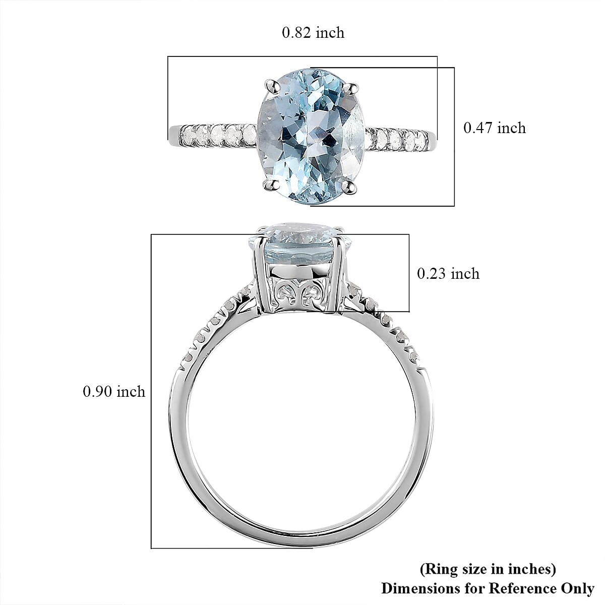Buy Premium Mangoro Aquamarine, Diamond Ring in Platinum Over Sterling