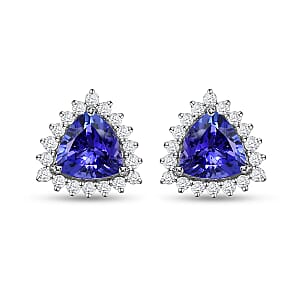 Rhapsody 950 Platinum AAAA Tanzanite, Diamond (E-F, VS) (0.33 cts) Halo Earrings (3.75 g) 2.90 ctw