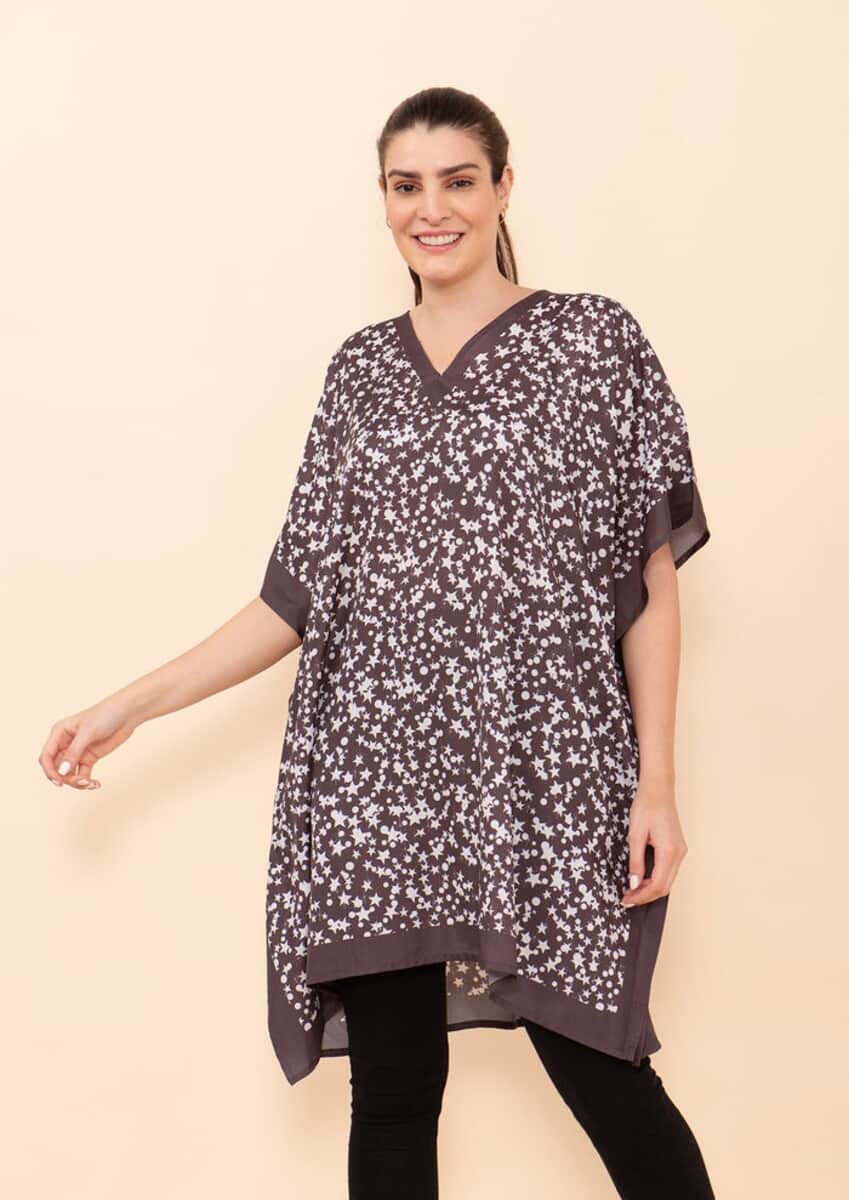 TAMSY Black 100% Polyester Short Kaftan - One Size Fits Most image number 2