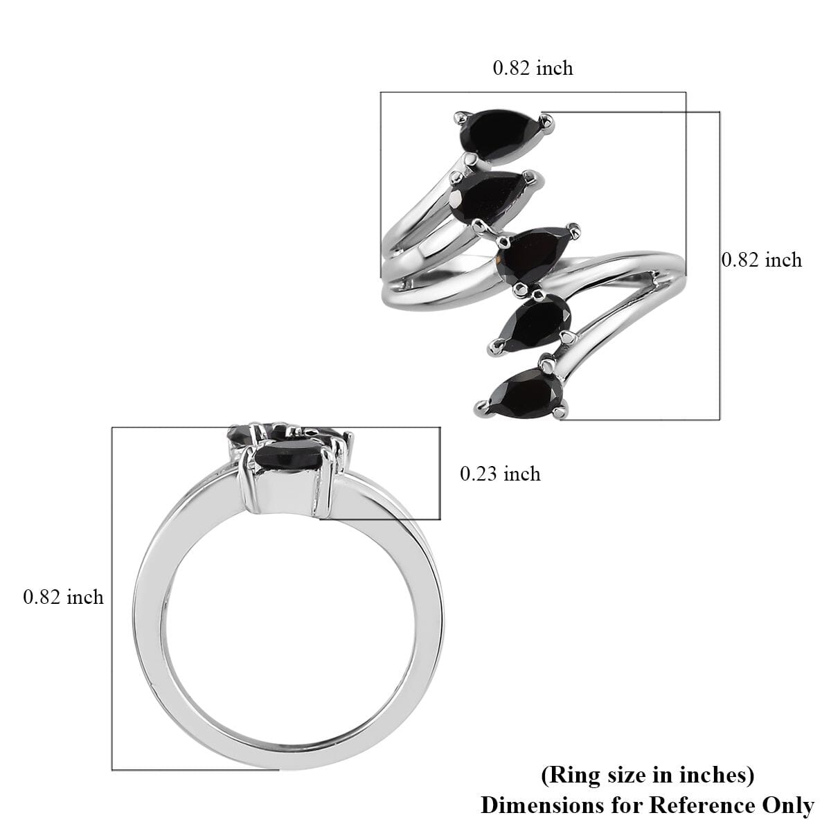 Natural Thai Black Spinel 5 Stone Ring Stainless Steel 1.50 ctw image number 5