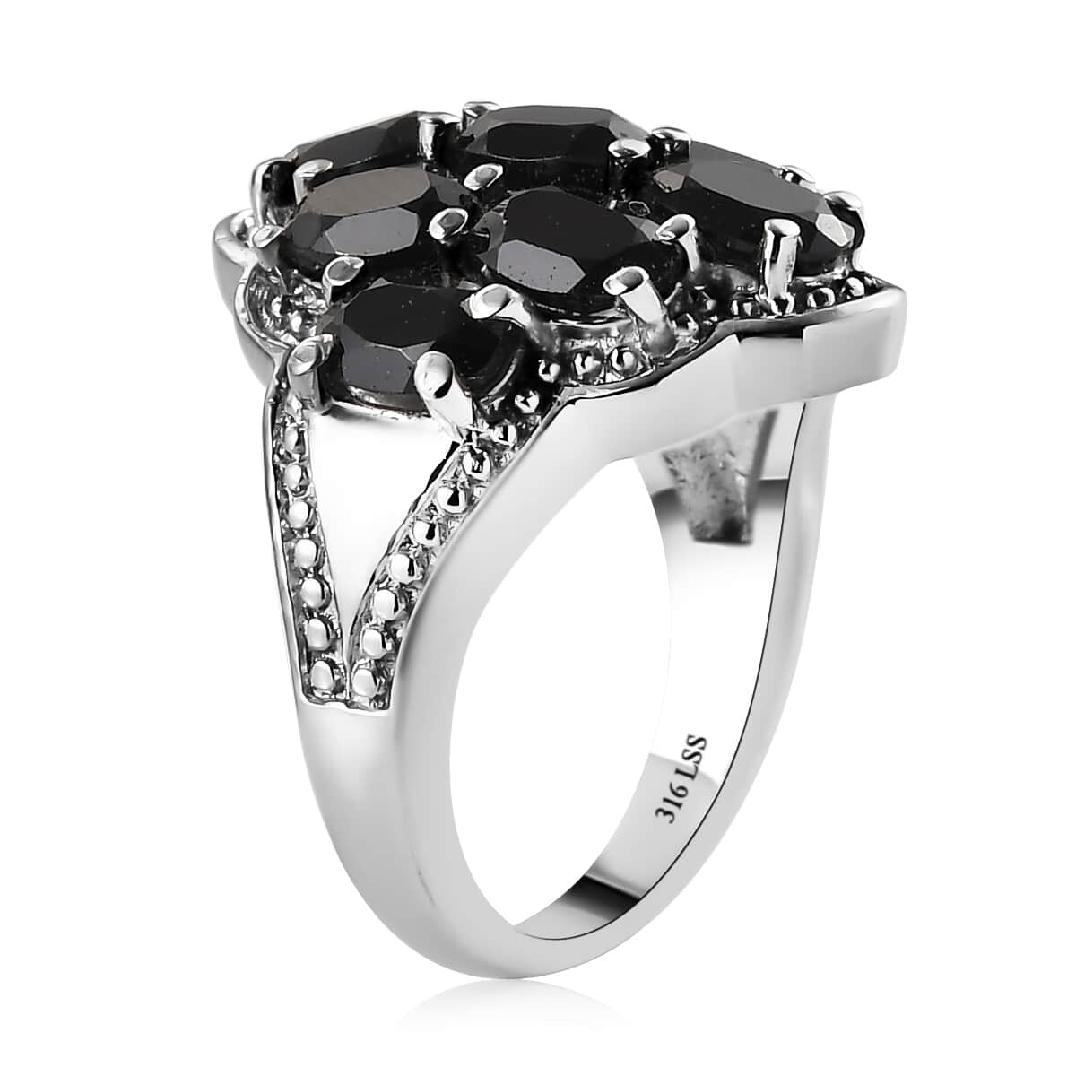 Natural Thai Black Spinel Cluster Ring in Stainless Steel 5.40 ctw image number 3