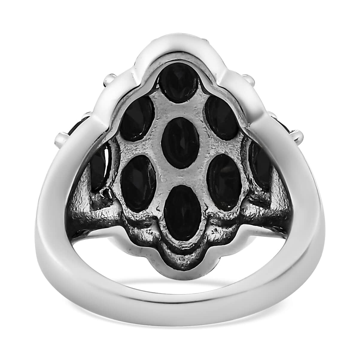 Natural Thai Black Spinel Cluster Ring in Stainless Steel 5.40 ctw image number 4