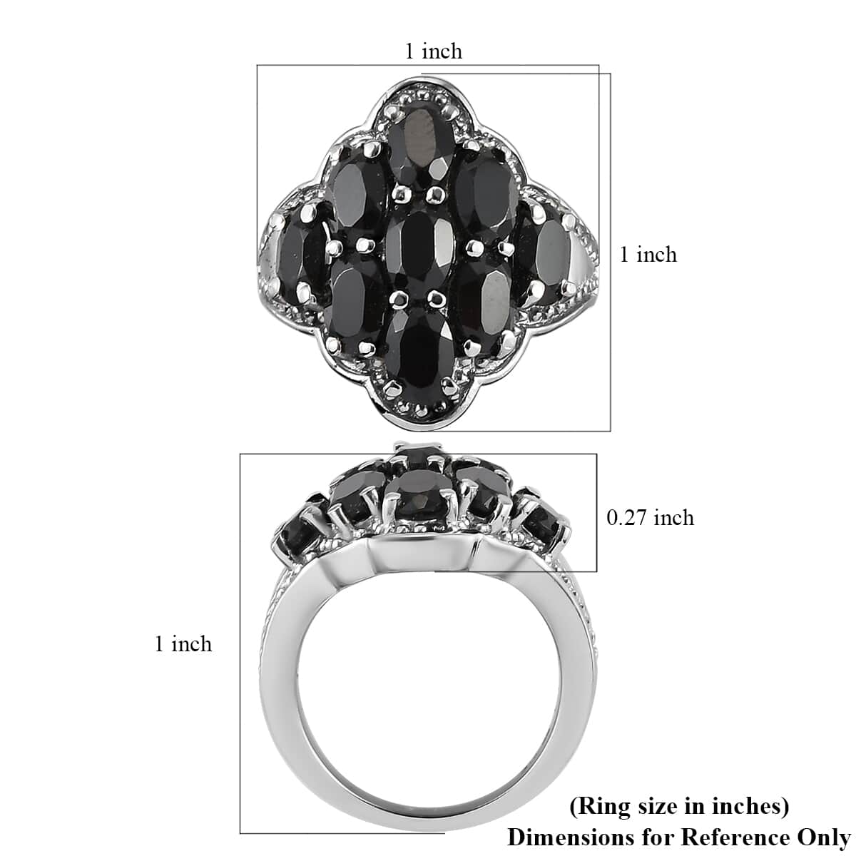 Natural Thai Black Spinel Cluster Ring in Stainless Steel 5.40 ctw image number 5