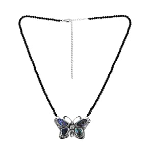 Bali Legacy Abalone Shell, Thai Black Spinel Beaded Butterfly Necklace (20 Inches) with Extender in Sterling Silver 25.00 ctw