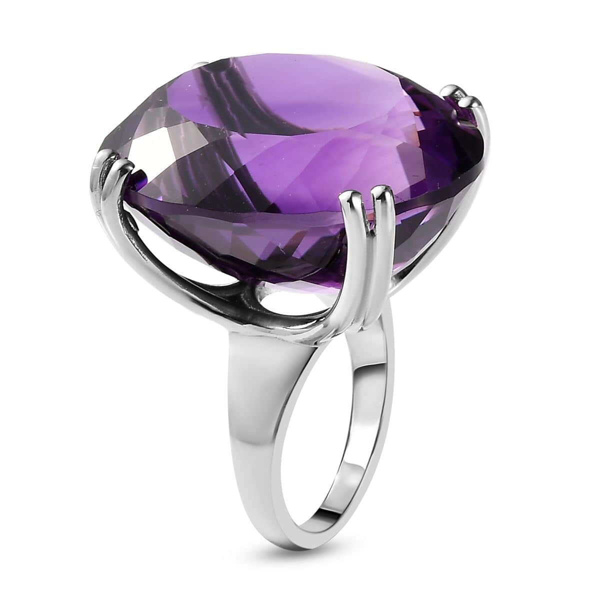 Amethyst Solitaire Ring in Platinum Over Sterling Silver, Cocktail Ring For Women (Size 6.0) 48.25 ctw image number 3