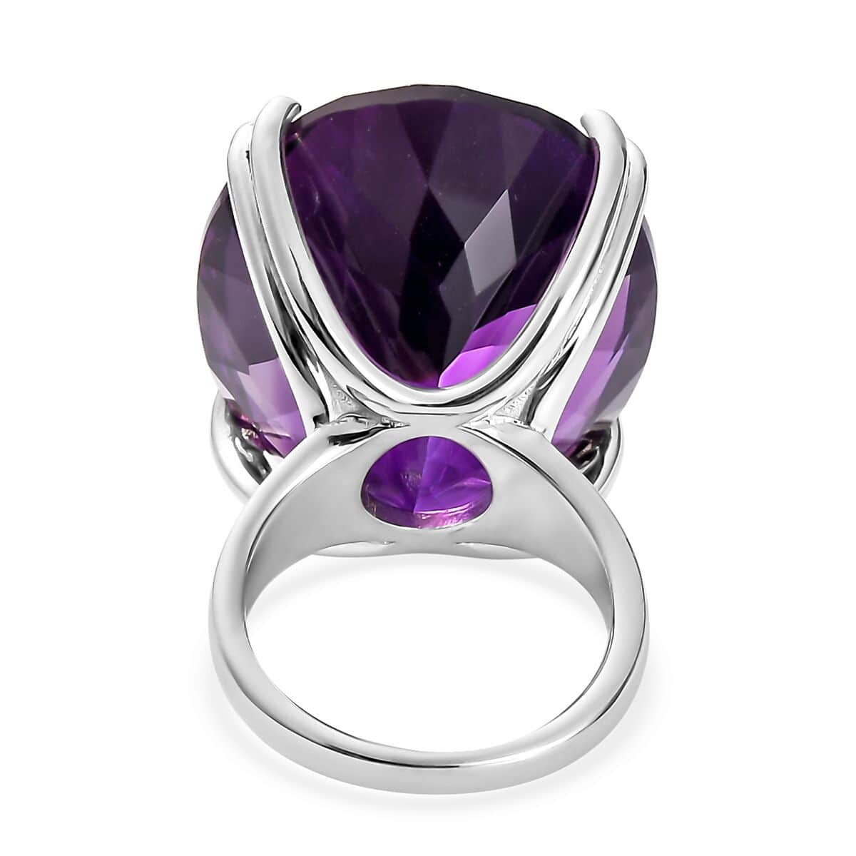 Amethyst Solitaire Ring in Platinum Over Sterling Silver, Cocktail Ring For Women (Size 6.0) 48.25 ctw image number 4