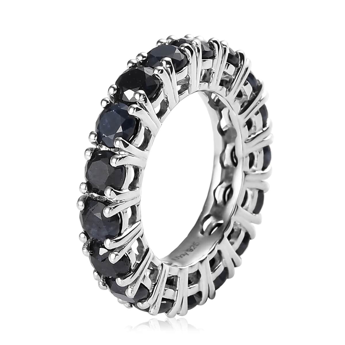 Australian Black Sapphire Eternity Band Ring in Platinum Over Sterling Silver 7.40 ctw image number 3