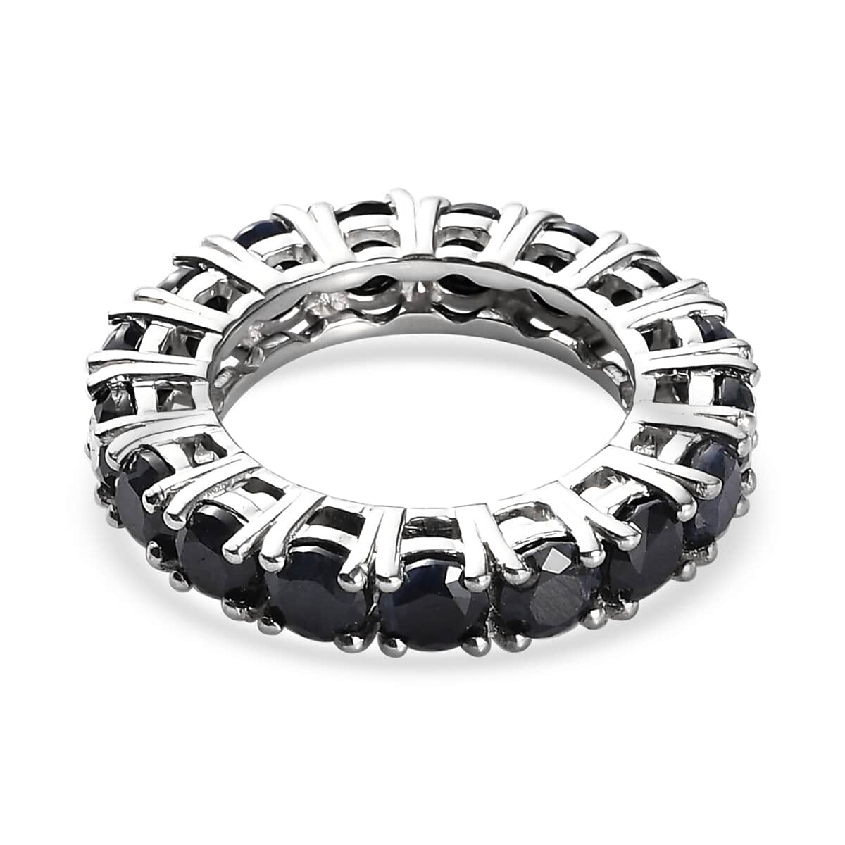 Australian Black Sapphire Eternity Band Ring in Platinum Over Sterling Silver 7.40 ctw image number 4