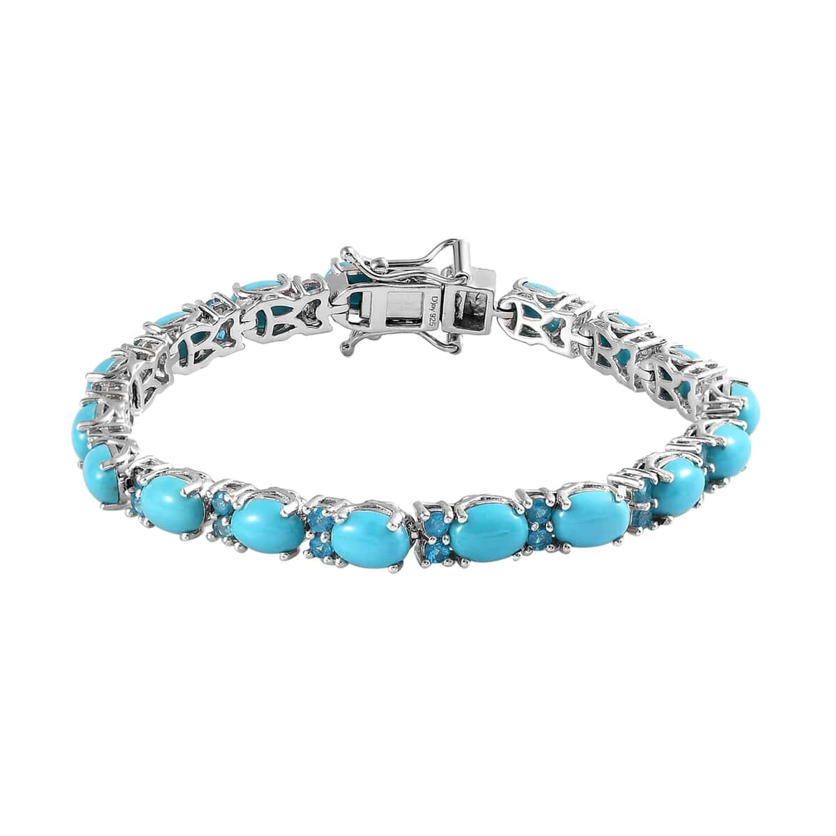 American Natural Sleeping Beauty Turquoise and Malgache Neon Apatite Bracelet in Platinum Over Sterling Silver (6.50 In) 11.70 Grams 13.20 ctw image number 0