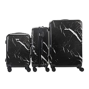 Mirage-Tanya 3 Piece BlackMarble Luggage Set with 360 Dual Spinning Wheels and Combo Lock