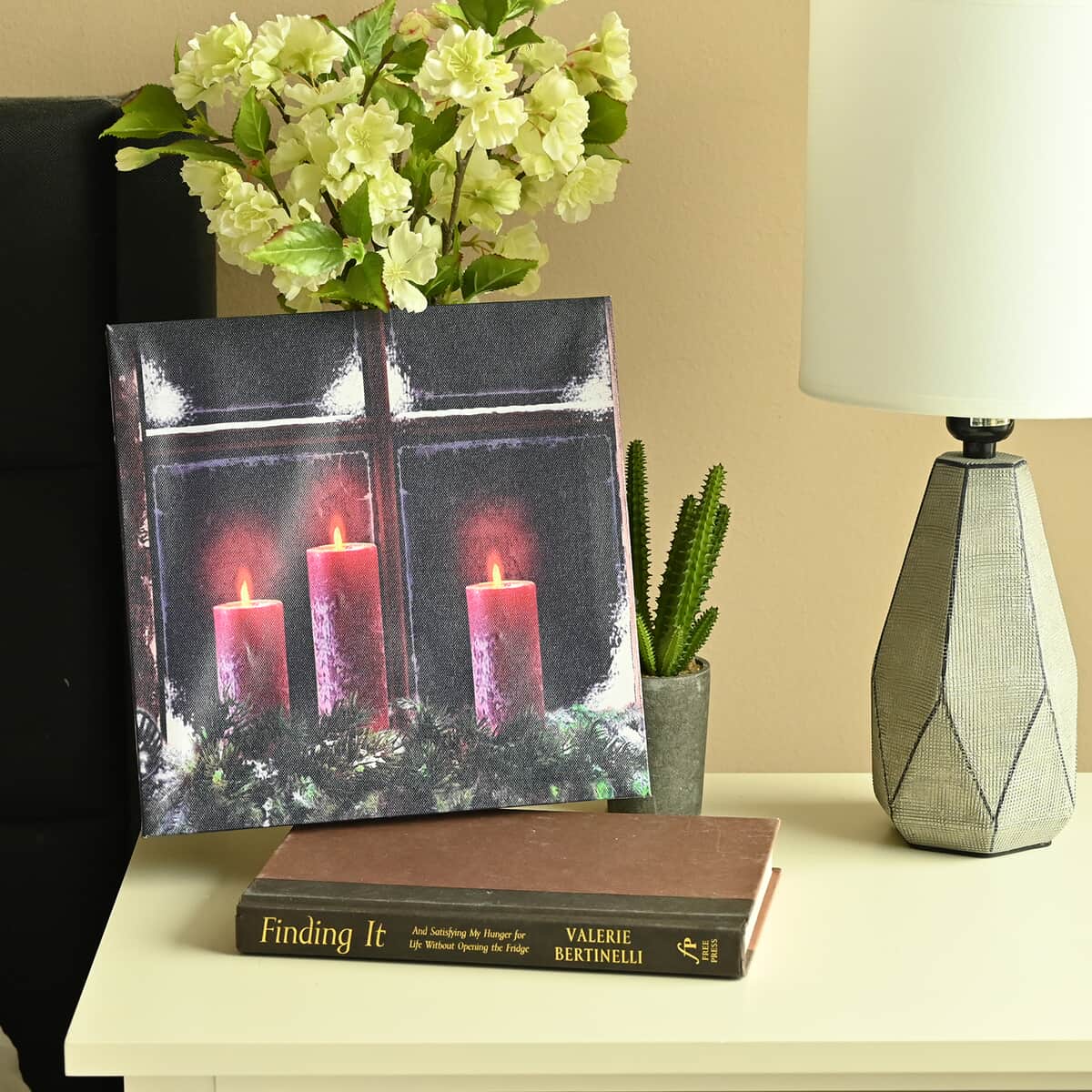Multi Color Canvas 3-LED Night Candle Christmas Painting (2xAA Battery Not Included) image number 1