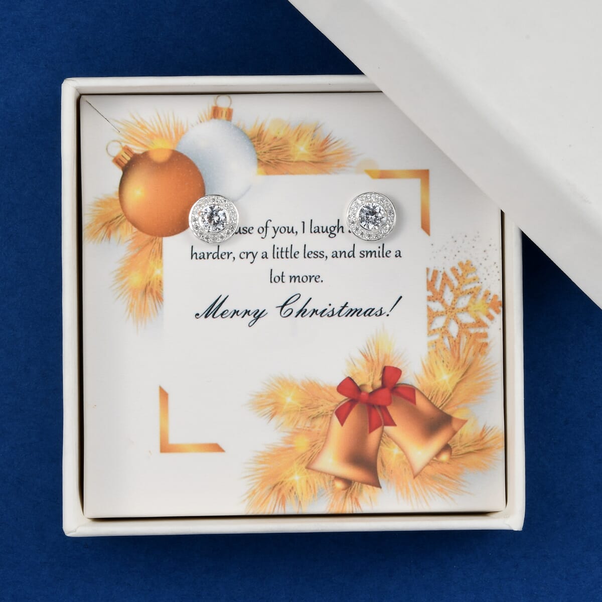 Because of You, Merry Christmas Jewelry Gift Set with Simulated Diamond Halo Stud Earrings in Sterling Silver 2.25 ctw image number 0