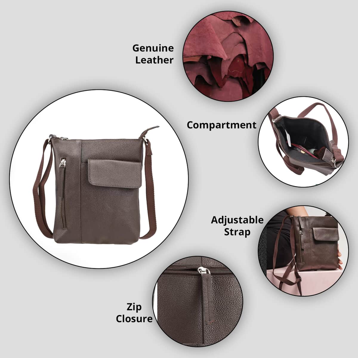 Leather Crossbody Bag for Men Women Muiti-pocket Side Bag