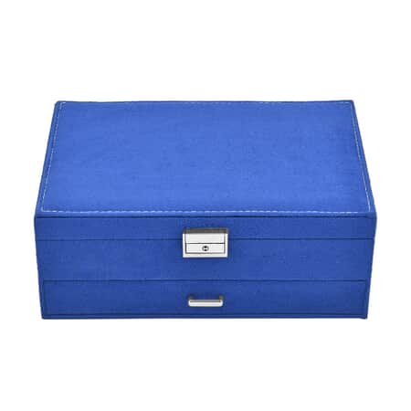 Navy Blue Velvet Rectangular Jewellery Case