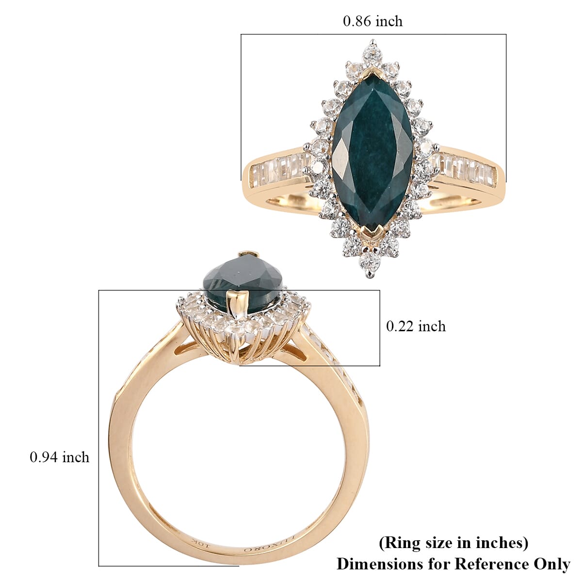 Luxoro 10K Yellow Gold AAA Teal Grandidierite and White Zircon Halo Ring (Size 10.0) 2.65 ctw image number 5