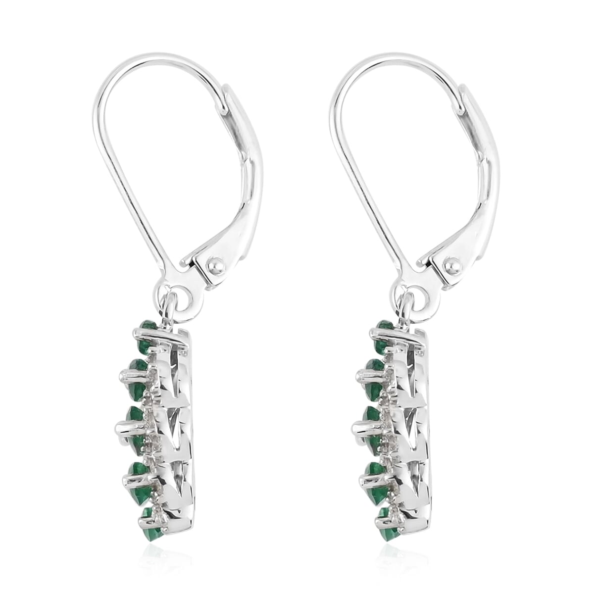 AAA Kagem Zambian Intense Green Emerald and Natural White Zircon Earrings in Rhodium Over Sterling Silver 1.50 ctw image number 3