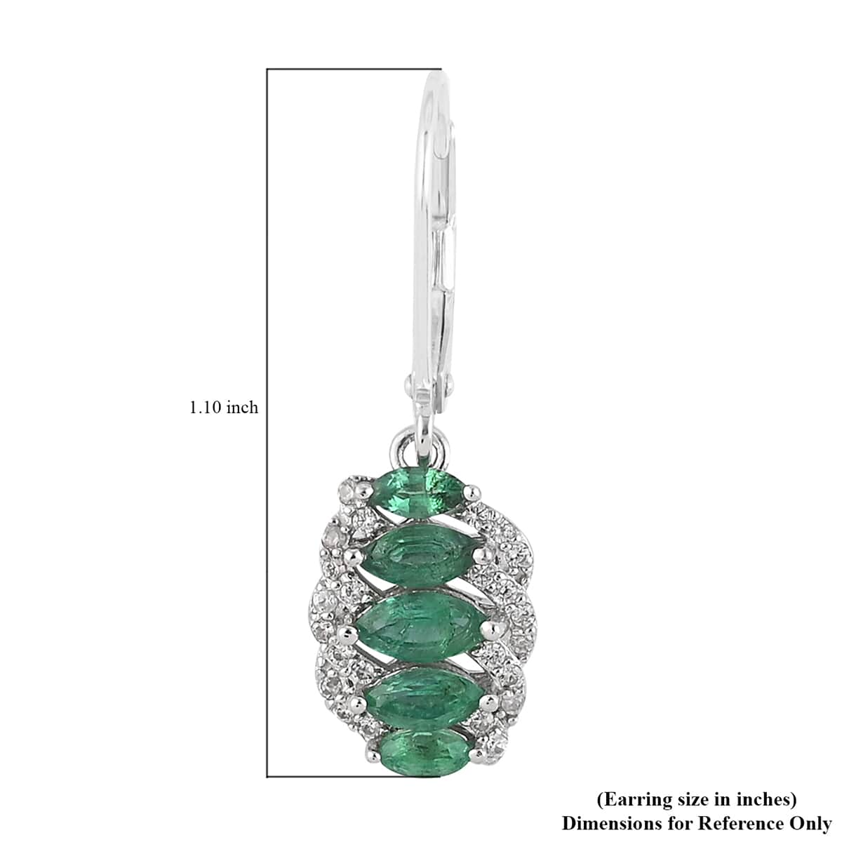 AAA Kagem Zambian Intense Green Emerald and Natural White Zircon Earrings in Rhodium Over Sterling Silver 1.50 ctw image number 4