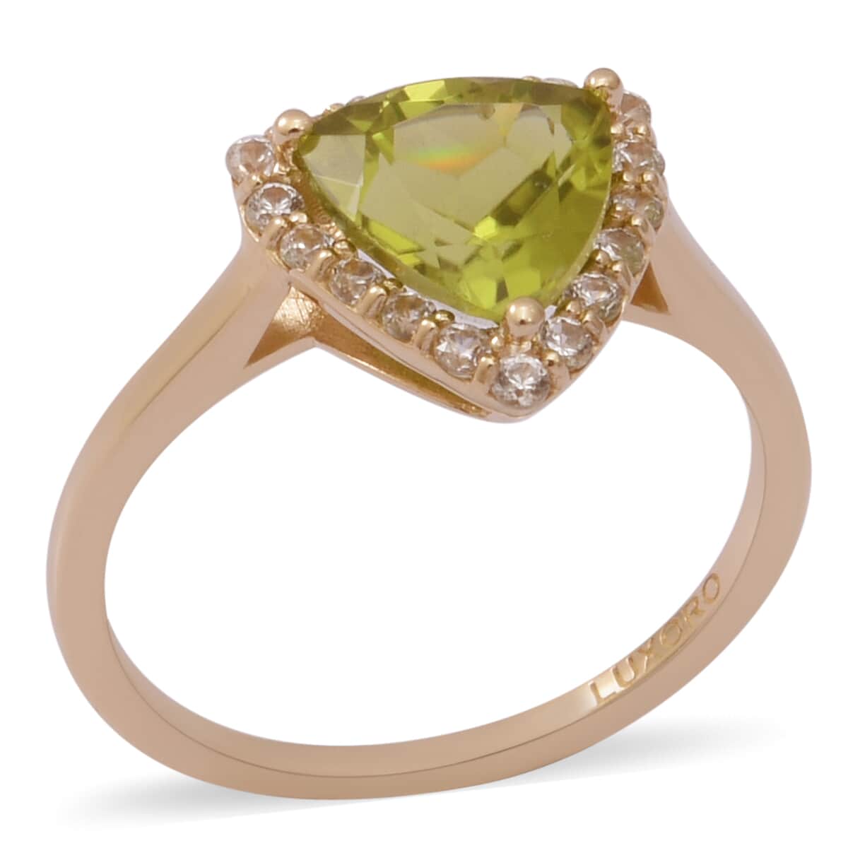 LUXORO 10K Yellow Gold Premium Peridot and White Zircon Halo Ring (Size 7.0) 2.30 ctw image number 2