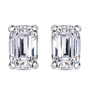 Moissanite (Cush 6x4mm) Solitaire Stud Earrings in Rhodium Over Sterling Silver 1.10 ctw
