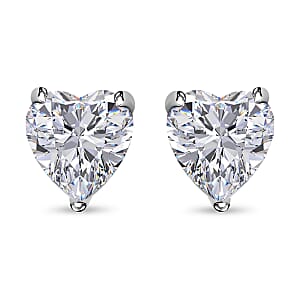 Crushed Ice Cut Moissanite (Hrt 6mm) Solitaire Stud Earrings in Rhodium Over Sterling Silver 2.00 ctw