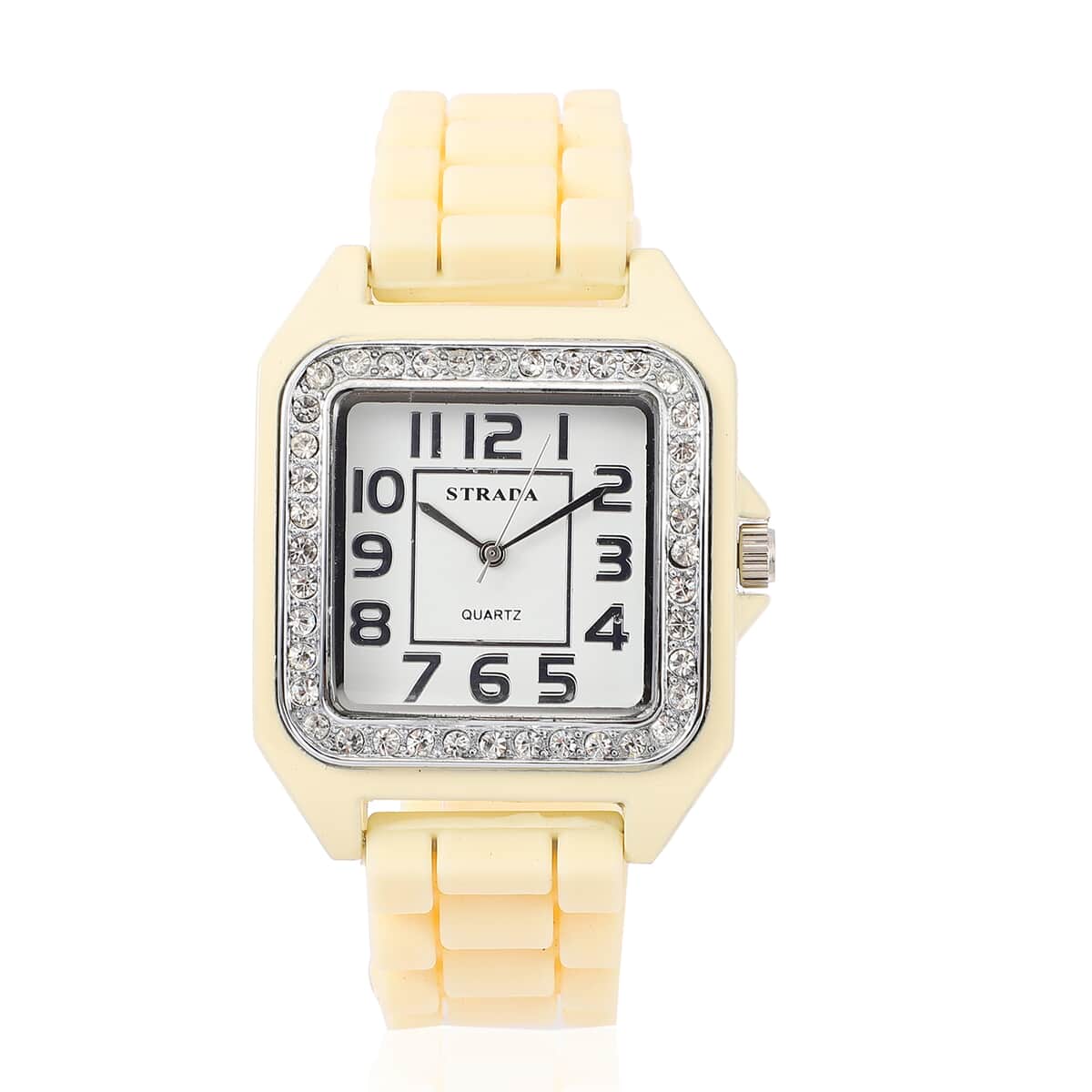 STRADA White Austrian Crystal Japanese Movement Ladies Watch White Square Dial and Chestnut Silicone Strap image number 0