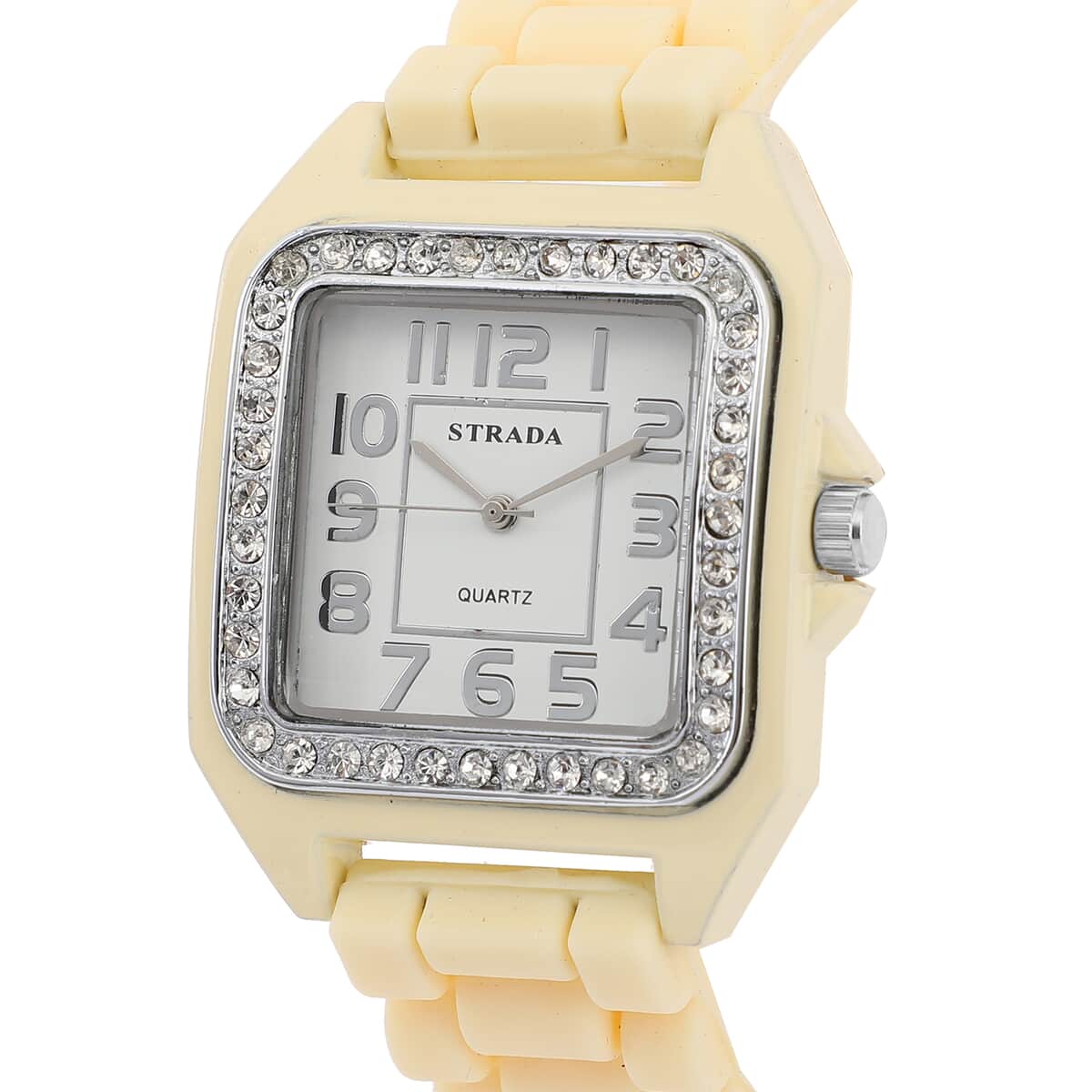 STRADA White Austrian Crystal Japanese Movement Ladies Watch White Square Dial and Chestnut Silicone Strap image number 3
