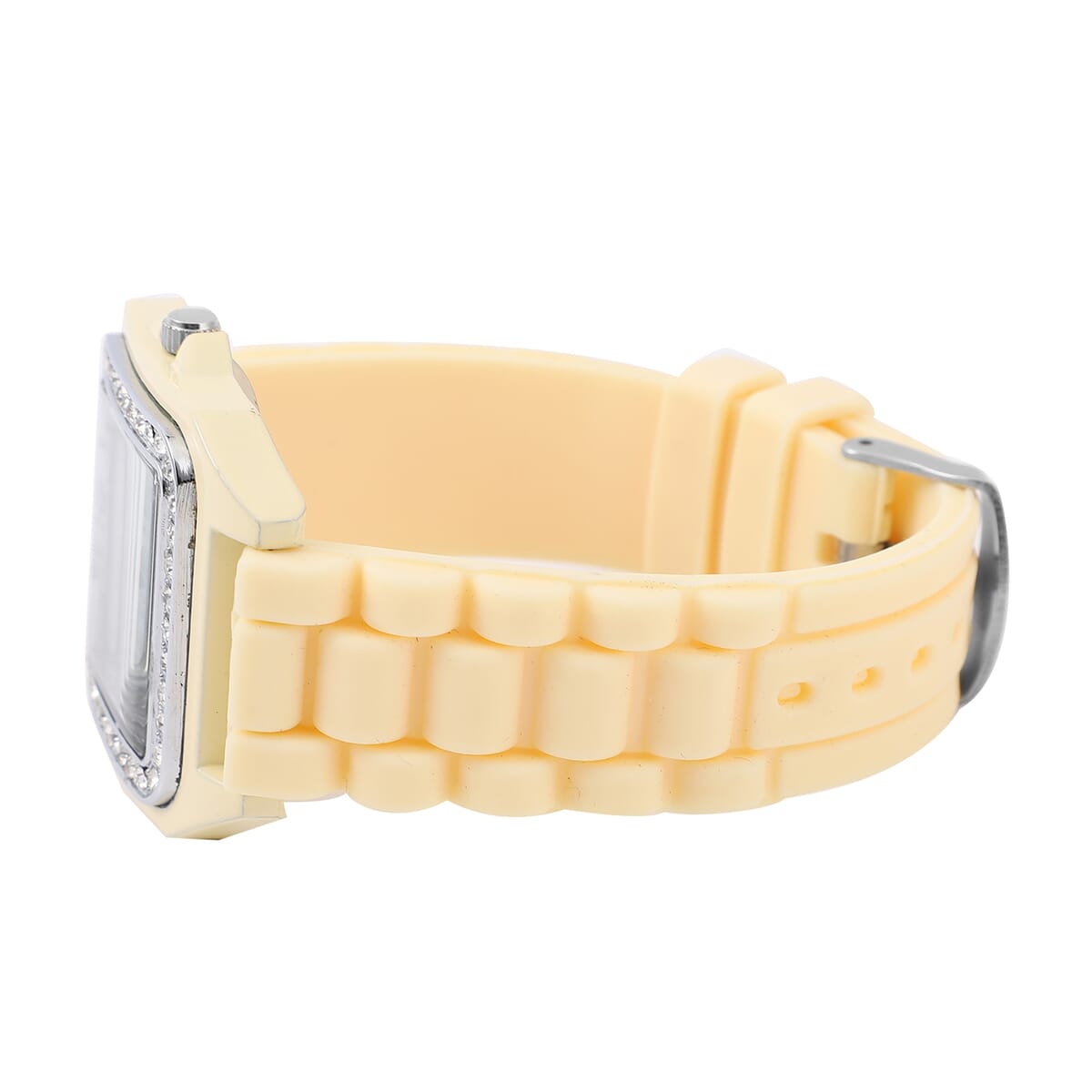 STRADA White Austrian Crystal Japanese Movement Ladies Watch White Square Dial and Chestnut Silicone Strap image number 4