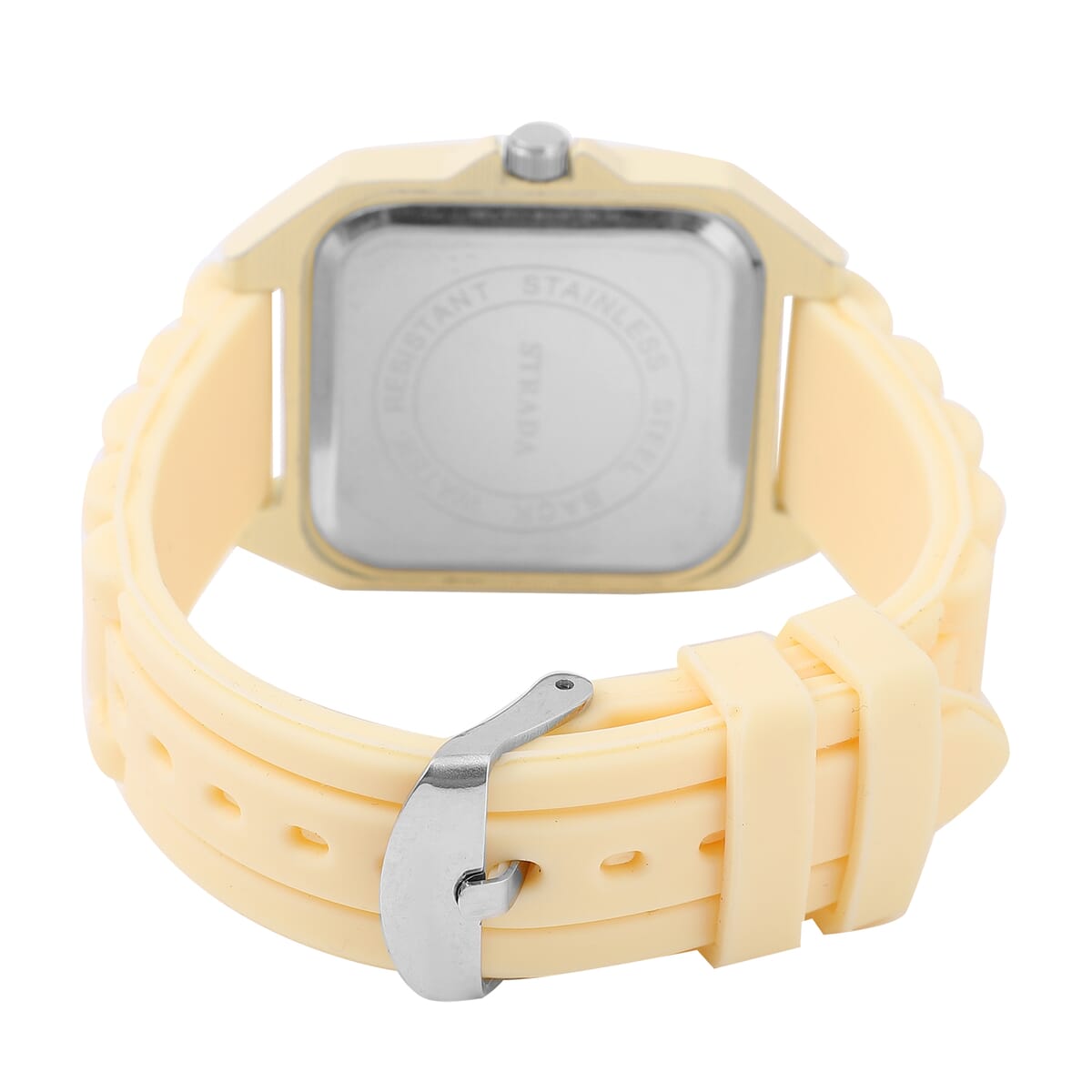 STRADA White Austrian Crystal Japanese Movement Ladies Watch White Square Dial and Chestnut Silicone Strap image number 5