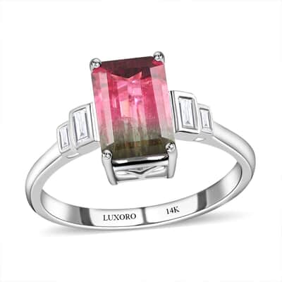 Certified and Appraised Luxoro 14K White Gold AAA Bi-Color Tourmaline and G-H I2 Diamond Ring (Size 7.0) 2.52 ctw