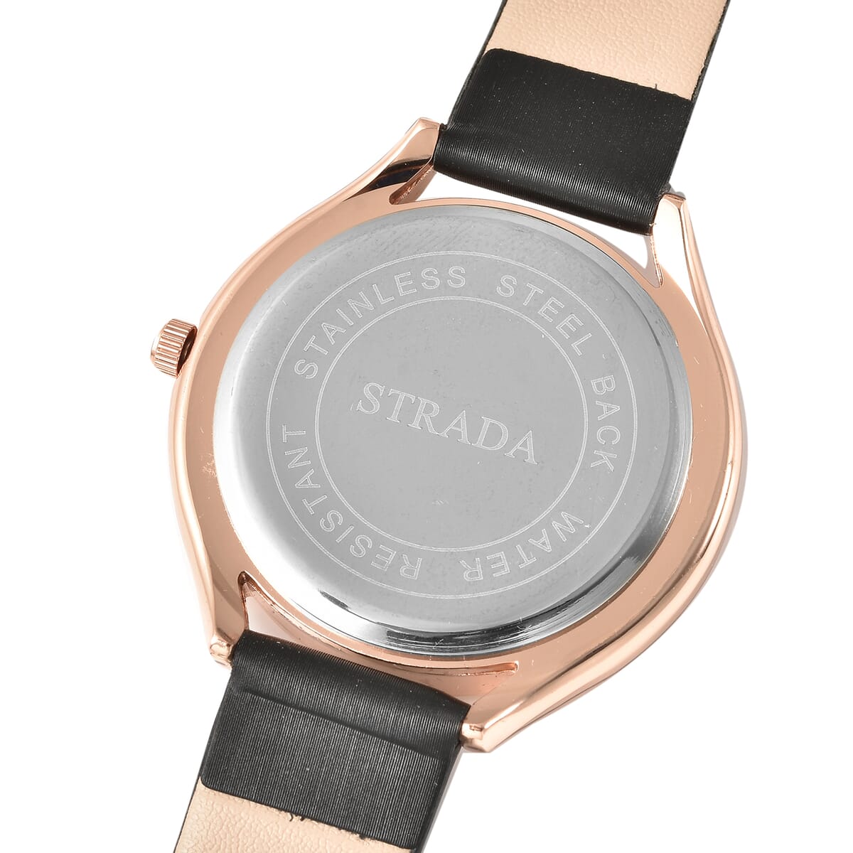 STRADA Japanese Movement Black and White Austrian Crystal, Heart Stardust Watch with Black Vegan Leather Strap (40mm) image number 5