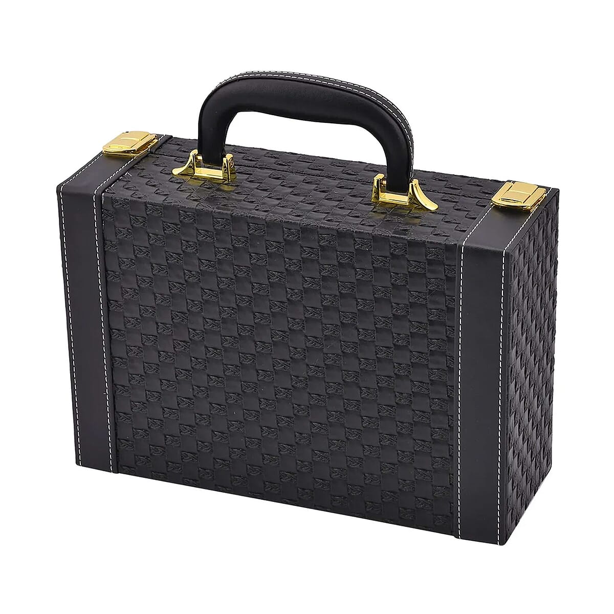 Buy Black Faux Leather Woven Texture 2 Layer Briefcase Jewelry Box