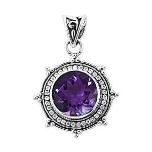 Bali Legacy Amethyst, Simulated Diamond Sun Star Pendant in Sterling Silver 1.20 ctw