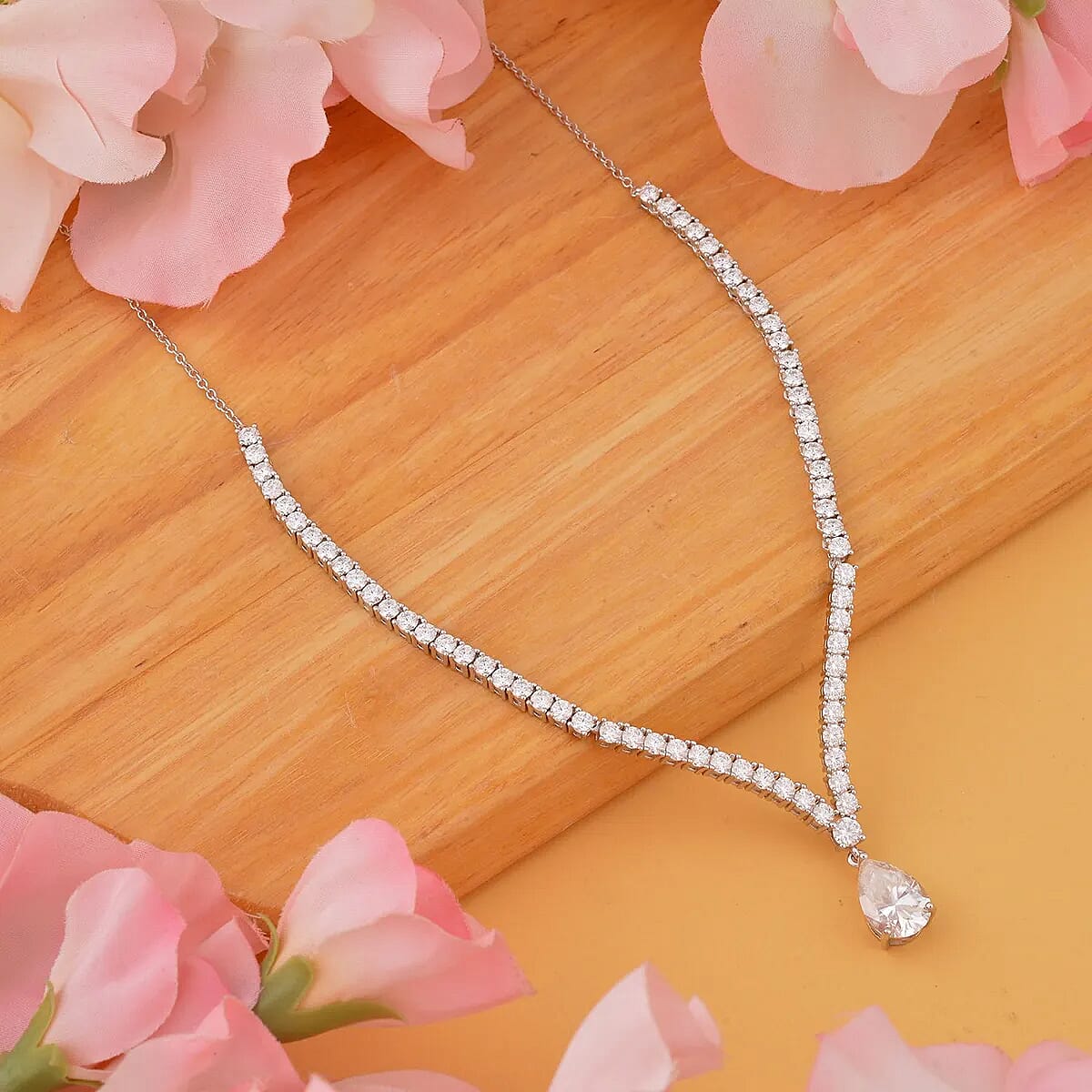 Buy Moissanite Necklace 18 Inches in Rhodium Over Sterling Silver 11.15
