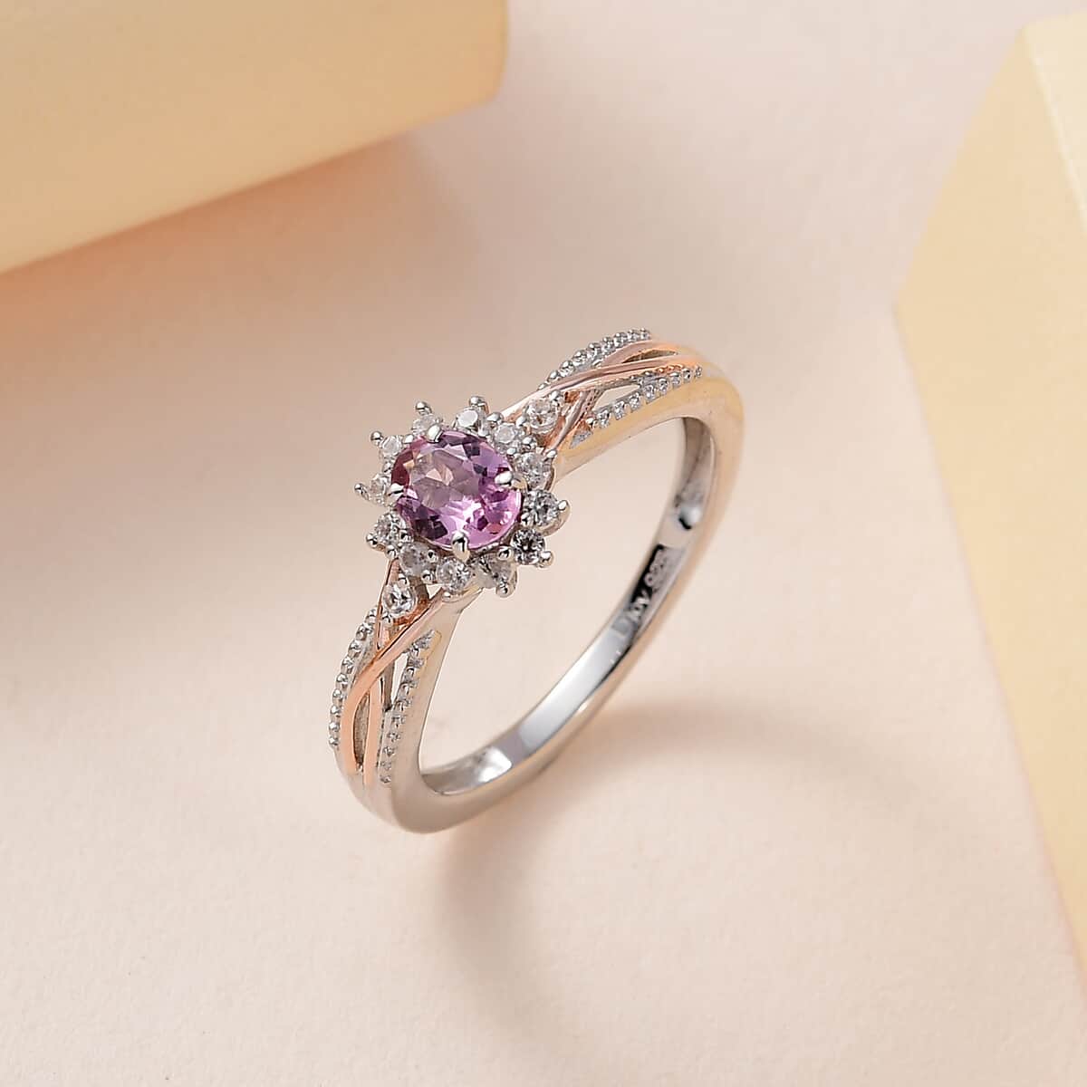 Buy Narsipatnam Purple Spinel and Natural White Zircon Sunburst Ring in ...