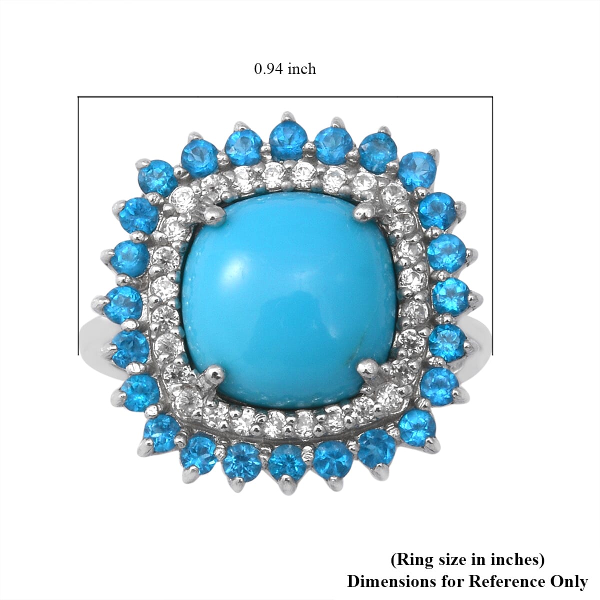 American Natural Sleeping Beauty Turquoise and Multi Gemstone Cocktail Ring in Platinum Over Sterling Silver (Size 10.0) 6.25 ctw image number 4