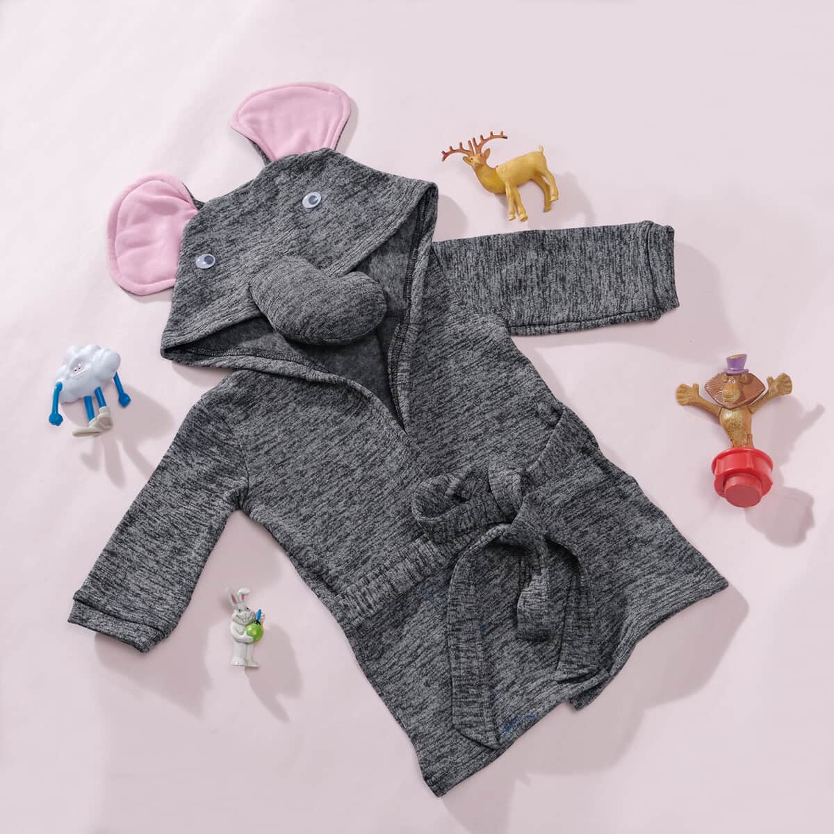 Dark Gray and Pink Elephant Pattern 100% Cotton Knitted Soft Hooded Toddler Baby Bath Towel | Cotton Bath Towel | Towel with Hood | Baby Towels | Bathroom Towels image number 1