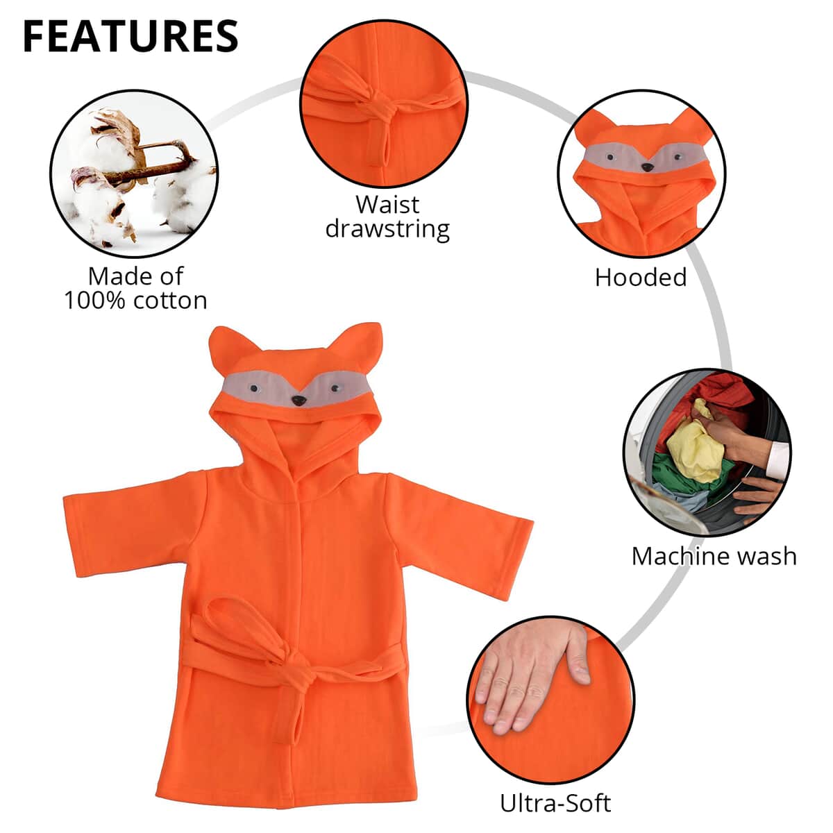 Orange Squirrel Pattern 100% Cotton Knitted Soft Hooded Toddler Baby Bath Towel | Cotton Bath Towel | Towel with Hood | Baby Towels | Bathroom Towels image number 2