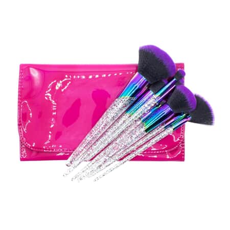 Buy Pink Vinyl Cosmetic with Translucent Glitter Handle Brushes | Women's Makeup Bag | Makeup Pouch | Makeup Bag at ShopLC.