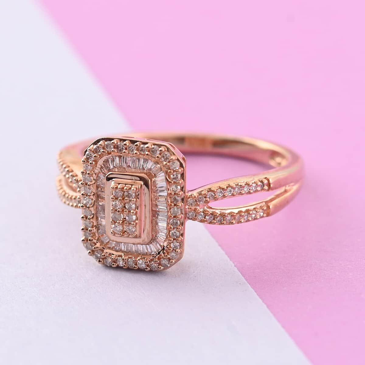 10K Rose Gold G-H I3 Diamond Split Shank Art Deco Inspired Ring (Size 7.0) 3 Grams 0.40 ctw image number 1
