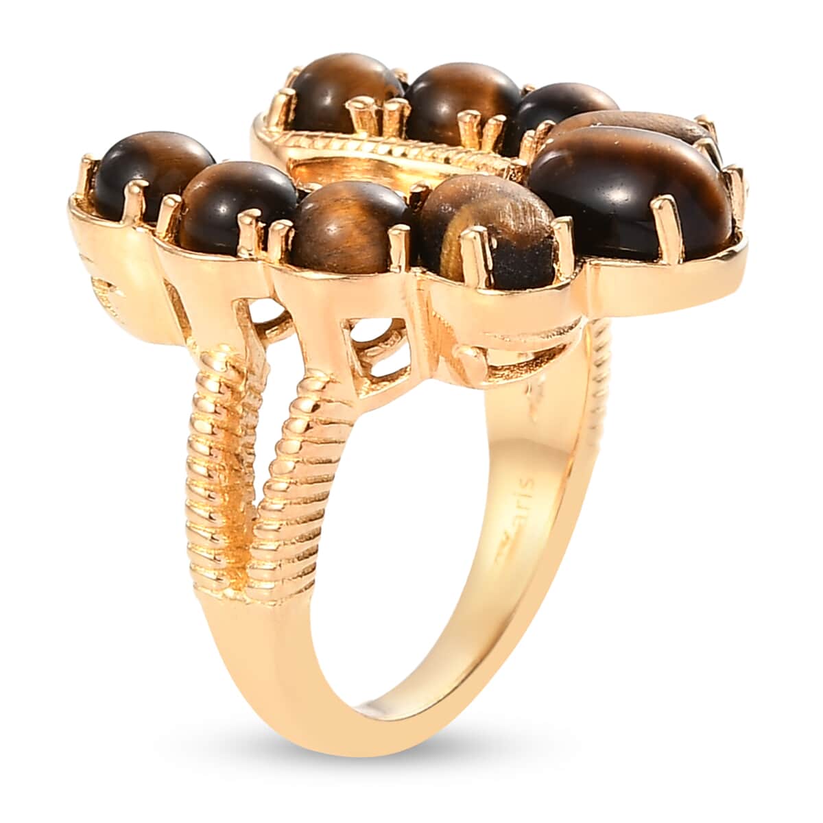 KARIS South African Tiger's Eye Horseshoe Ring in 18K YG Plated (Size 9.0) 4.25 ctw image number 3